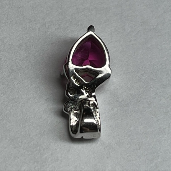 Sterling Silver Ruby Red Stone Heart with Moissanite Accent Pendant by Marcella - Picture 9 of 9